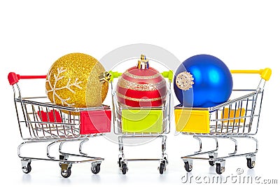 Christmas toys in shopping cart Stock Photo