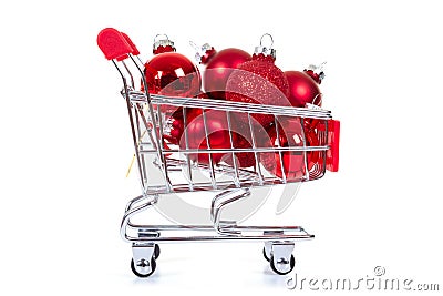 Christmas toys in shopping cart Stock Photo