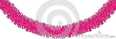 Christmas traditional decorations pink tinsel. Xmas horizontal wave ribbon garland isolated decor element repeating Vector Illustration