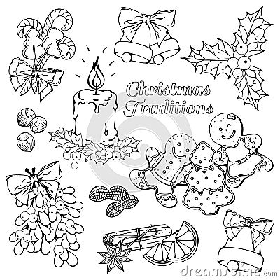 Christmas traditions sketch Vector Illustration