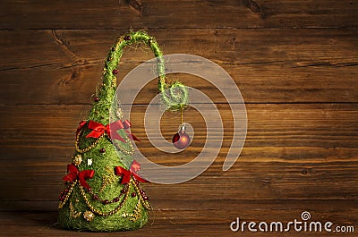 Christmas Tree Abstract Decoration, Grunge Wooden Background Stock Photo