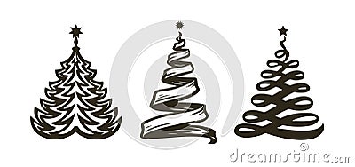 Christmas tree, abstract symbol. Holiday, celebration label or logo. Vector illustration Vector Illustration