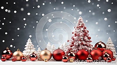 Christmas tree, white snow backdrop, thick air during the New Year festival. Merry christmas and Happy new year event. Stock Photo