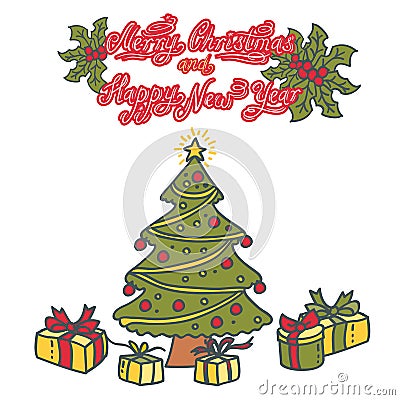 Christmas tree with Christmas balls Vector Illustration