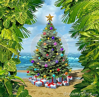 Christmas Tree Beach Celebration Stock Photo