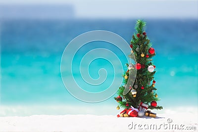 Christmas tree on the beach in summer Stock Photo