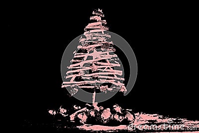 A Christmas tree in the black of the night Stock Photo