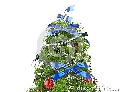 Christmas Tree With Blue Bows Stock Photo