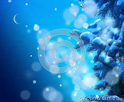 Christmas tree on blue night sky background Stock Photo