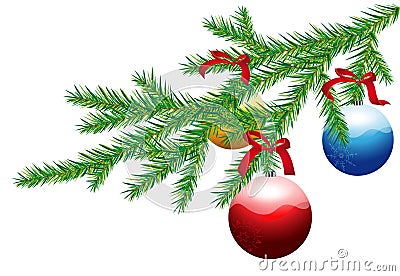 Christmas tree branch with christmas balls Vector Illustration