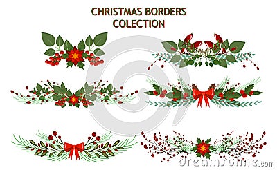 Christmas tree branch decoration frame divider holiday garland. Cartoon Illustration