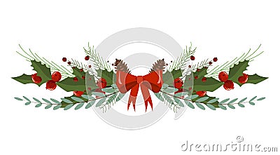 Christmas tree branch decoration frame divider holiday garland. Vector Illustration