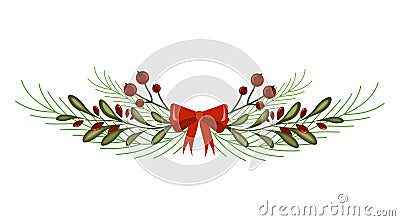 Christmas tree branch decoration frame divider holiday garland. Vector Illustration