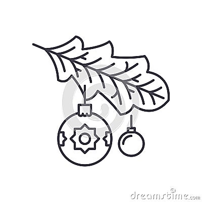 Christmas tree branch line icon concept. Christmas tree branch vector linear illustration, symbol, sign Vector Illustration