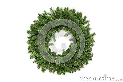 Christmas tree branches in a circle frame with space for text. Round wreath is of fir Stock Photo