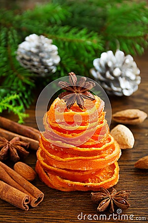 Christmas tree of candied orange. Stock Photo