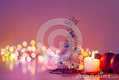 Christmas tree and candlelight . Romantic new year night and boke Stock Photo