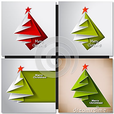 Christmas tree card. Vector origami Vector Illustration