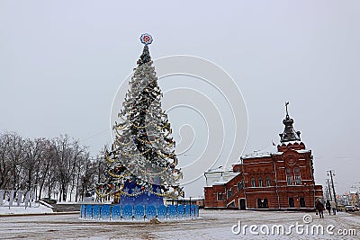 Christmas tree on the Cathedral Square of the city of Vladimir Editorial Stock Photo