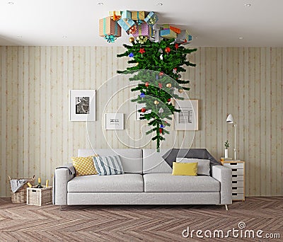 Christmas tree on the ceiling Stock Photo