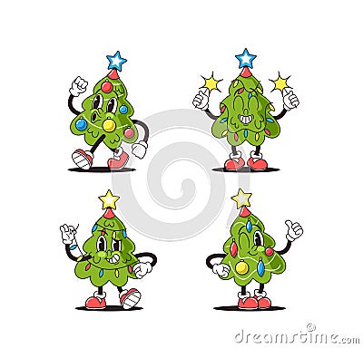 Christmas Tree Character, Oh So Groovy, Sways With Festive Vibes, Adorned In Jazzy Baubles And Glittering Threads Vector Illustration