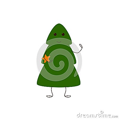 Christmas tree character with star Vector Illustration