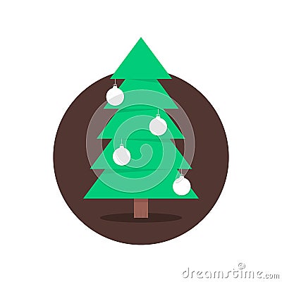 Christmas tree in circle with xmas balls Vector Illustration