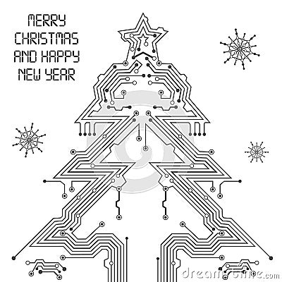 Christmas Tree from circuit board Vector Illustration