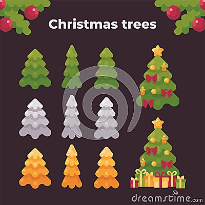Christmas tree collection. Holiday flat illustration Vector Illustration