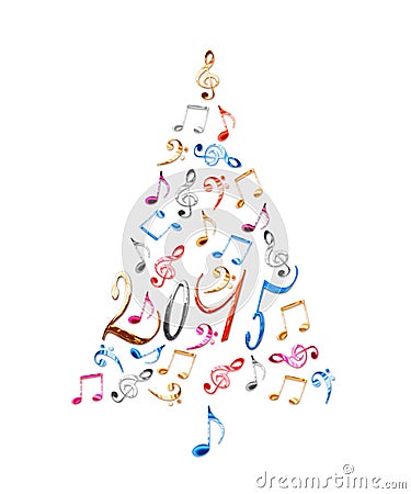 2015 christmas tree with colorful metal musical notes Stock Photo