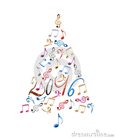 2016 christmas tree with colorful metal musical notes isolated on white Stock Photo