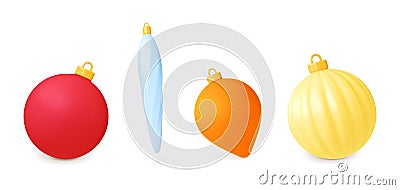 Christmas tree 3d balls, render toys for new year fir tree. Isolated ball, holidays decoration elements. Vector Vector Illustration