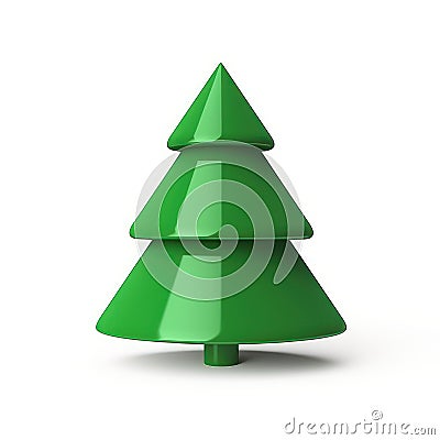 Christmas tree 3d icon in cartoon toy style. Minimalistic modern 3d illustration of conical shaped Christmas tree Cartoon Illustration