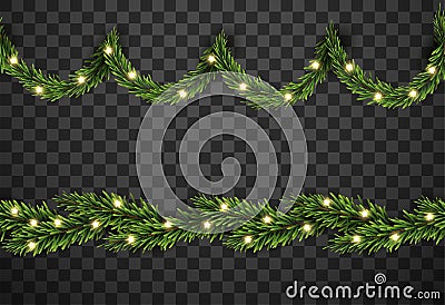 Christmas tree decor with fir branches and star on transparent background Vector Illustration