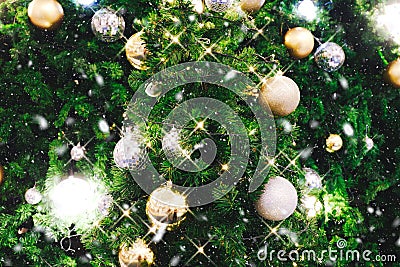 Christmas tree decorated with Christmas gold and silver ball han Stock Photo