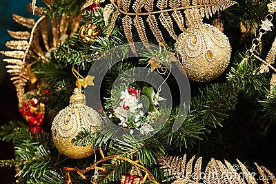 Christmas tree decorated with toys. Holiday concept Stock Photo