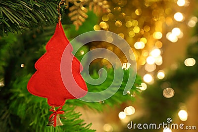 Christmas tree decoration with bokeh light on the background for celebration concept with copy space Stock Photo