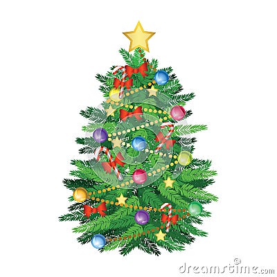 Christmas tree and decoration cartoon version Vector Illustration