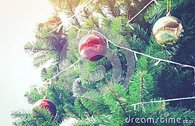 Christmas tree decoration celebrate on winter background Stock Photo