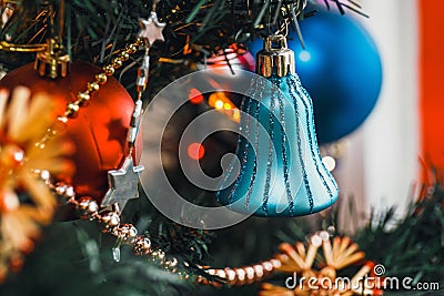 Christmas tree decoration with colour boubles Stock Photo