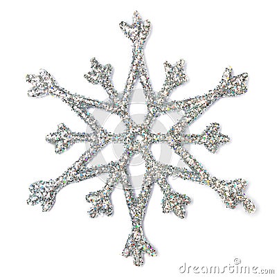 Christmas tree decoration silver snowflake isolated on white background Stock Photo