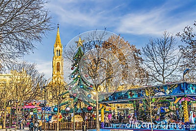 Christmas Tree Decorations Amusement Rides Church Nimes Gard France Editorial Stock Photo