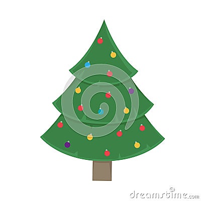 Christmas tree with decorations. New Year tree with toys Christmas balls. Vector illustration Cartoon Illustration