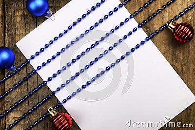 Christmas tree decorations on the table and sheet with music not Stock Photo