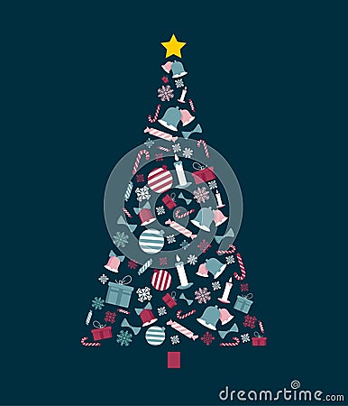 Christmas tree with decorative illustrations and ornaments. Vector illustration design Cartoon Illustration