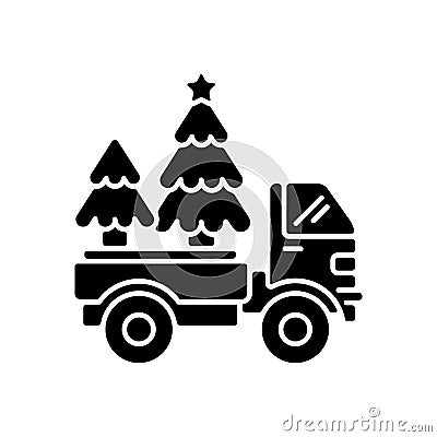 Christmas tree delivery black glyph icon Vector Illustration