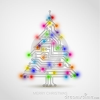 christmas tree from digital electronic circuit Vector Illustration