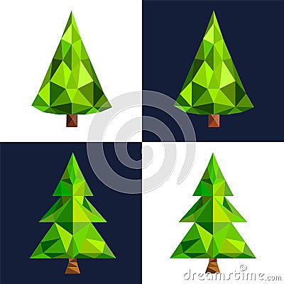 Christmas tree flat 3d lowpoly pixel art icon Vector Illustration