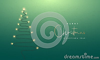 Christmas tree formed garland lights on green wall background. Vector Illustration