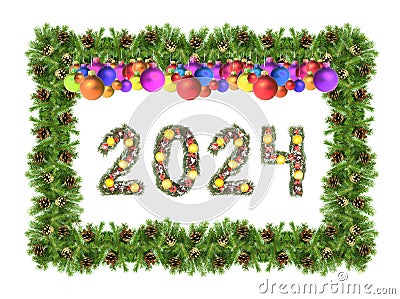 Christmas tree framework and 2024 number Stock Photo